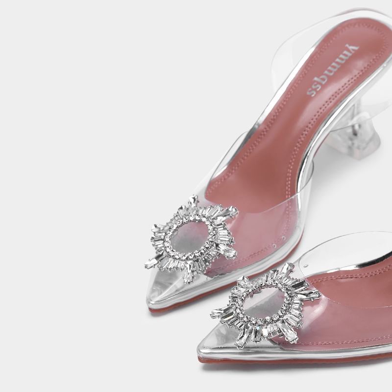 Dam Rhinestone Transparent Slingback Mode Party Högklackat Pumps