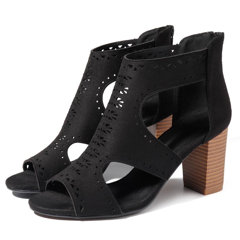 Hollow Out Enfärgade Chunky Heel Pumps