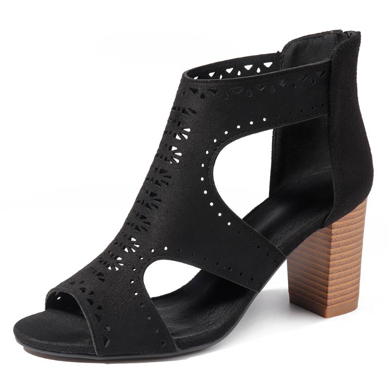 Hollow Out Enfärgade Chunky Heel Pumps