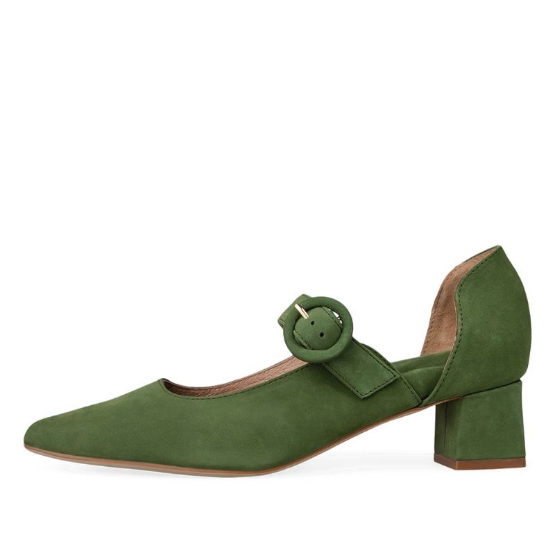 Kvinnor Elegant Spetsad Tå Enfärgad Ankelspänne Slip On Chunky Heel Pumps