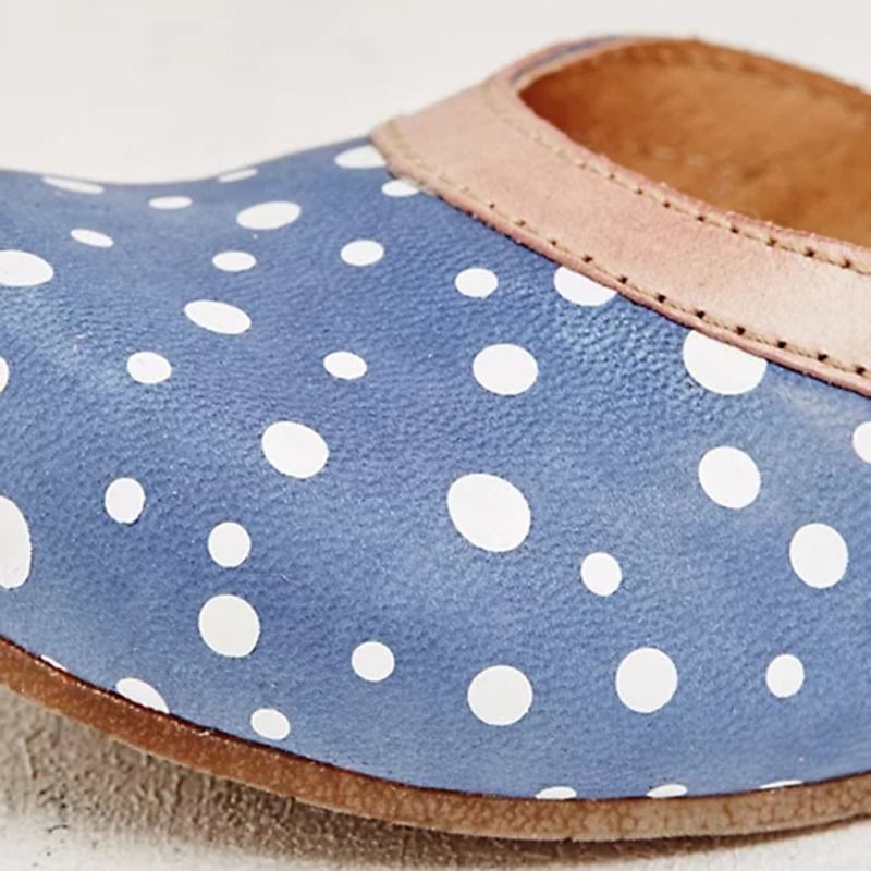 Kvinnor Polka Dot Rund Tå Ankel Rem Block Heel Casual Heels Pumps