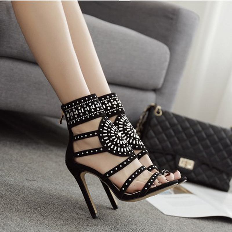 Kvinnor Roman Rhinestone Open Toe Party Högklackat Pumps