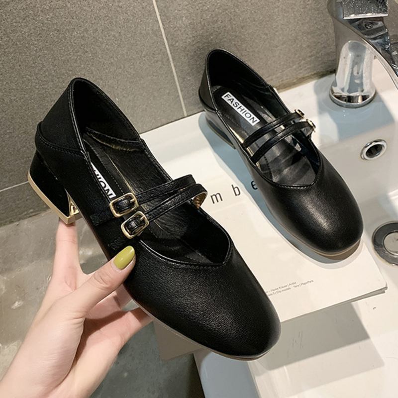 Kvinnor Rund Tå Enfärgade Block Heel Slip On Loafers