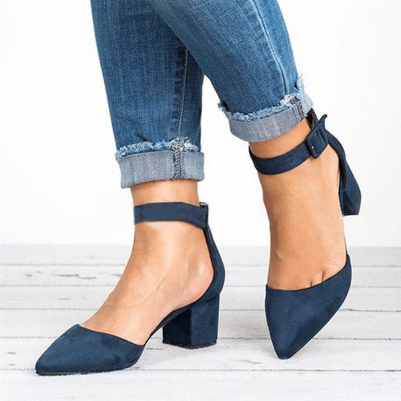 Stor Storlek Kvinnor Chunky Heel Ankel Strap Pumps