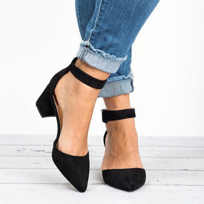 Stor Storlek Kvinnor Chunky Heel Ankel Strap Pumps