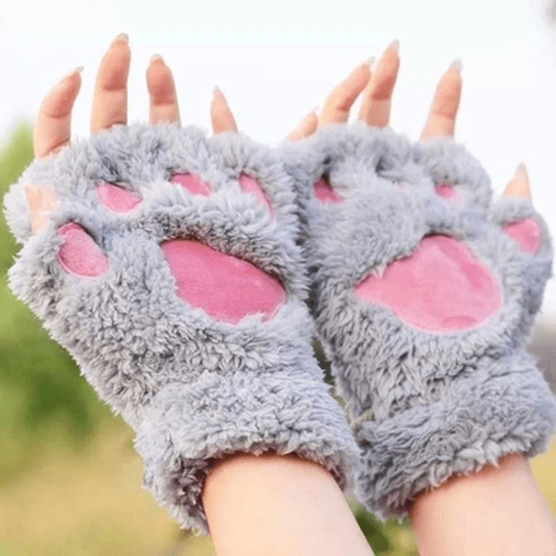 Kvinnor Flickor Fluffig Plysch Bear Katt Paw Fingerless Handskar Paw Glove Vintervarma Vantar