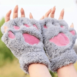 Kvinnor Flickor Fluffig Plysch Bear Katt Paw Fingerless Handskar Paw Glove Vintervarma Vantar