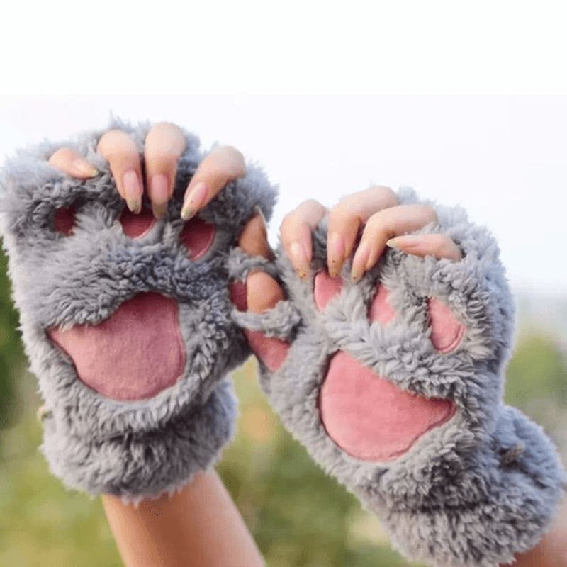 Kvinnor Flickor Fluffig Plysch Bear Katt Paw Fingerless Handskar Paw Glove Vintervarma Vantar