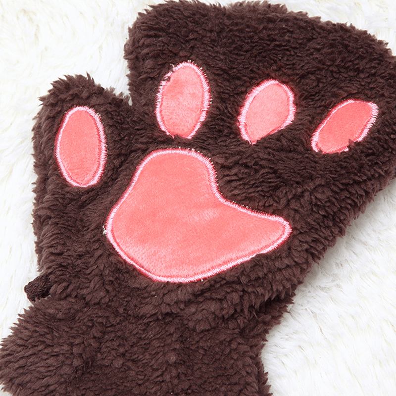 Kvinnor Flickor Fluffig Plysch Bear Katt Paw Fingerless Handskar Paw Glove Vintervarma Vantar