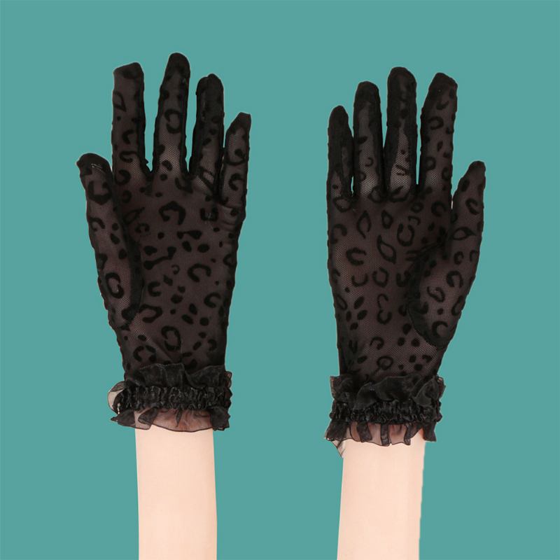 Kvinnor Polyester Bomull Spets Leopard Mönster Solskydd Andas Kort Full Finger Handskar