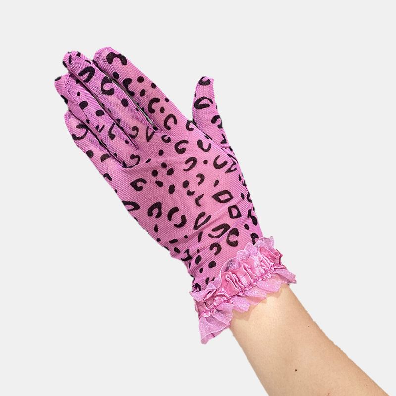 Kvinnor Polyester Bomull Spets Leopard Mönster Solskydd Andas Kort Full Finger Handskar