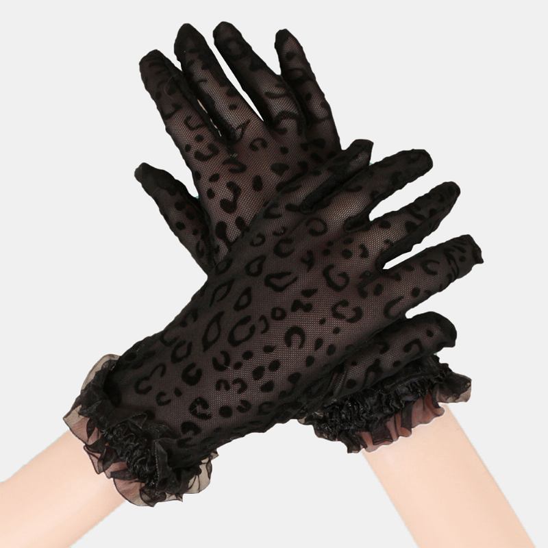 Kvinnor Polyester Bomull Spets Leopard Mönster Solskydd Andas Kort Full Finger Handskar