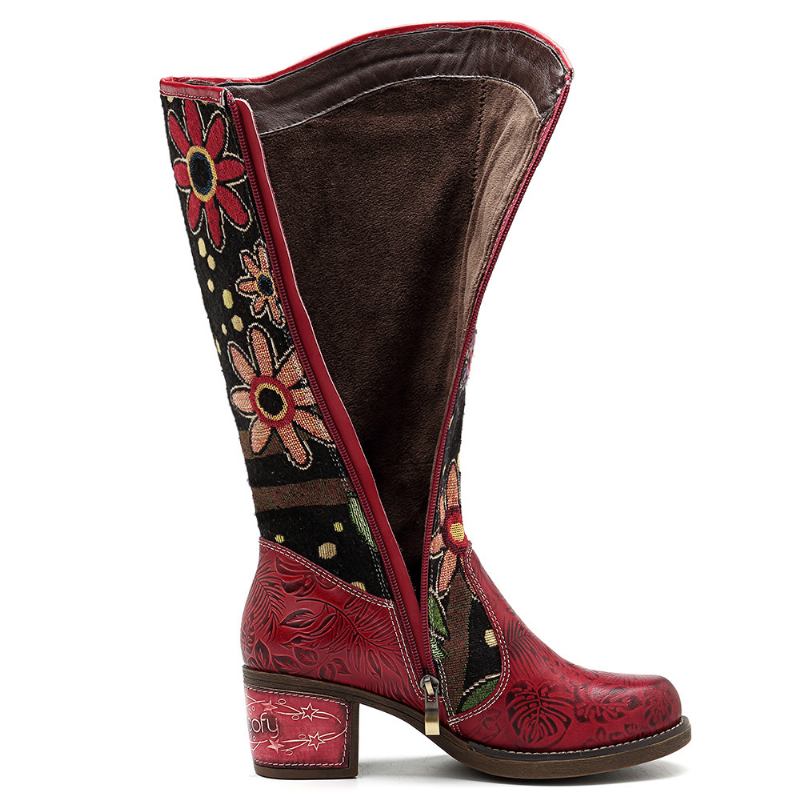 Broderi Läder Mid Calf Boots