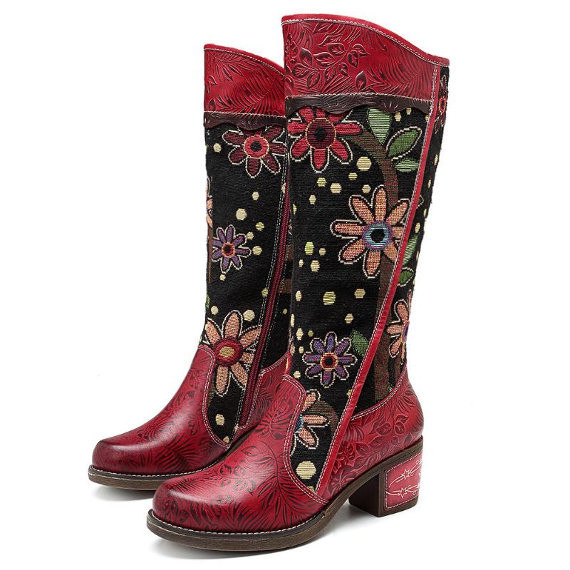 Broderi Läder Mid Calf Boots