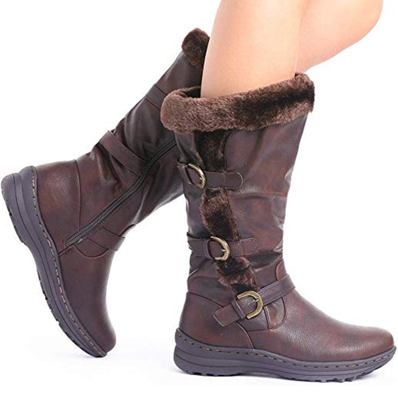 Dam Retro Plysch Foder Varm Casual Mid Calf Snow Boots