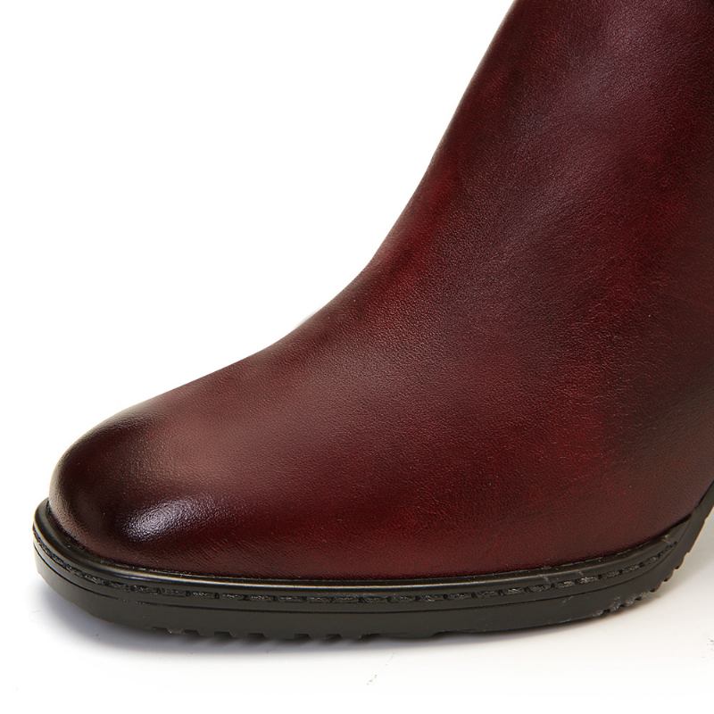 Damblommiga Burgundy Spänne Deco Square Toe Varmfodrade Dragkedja Ankel Boots