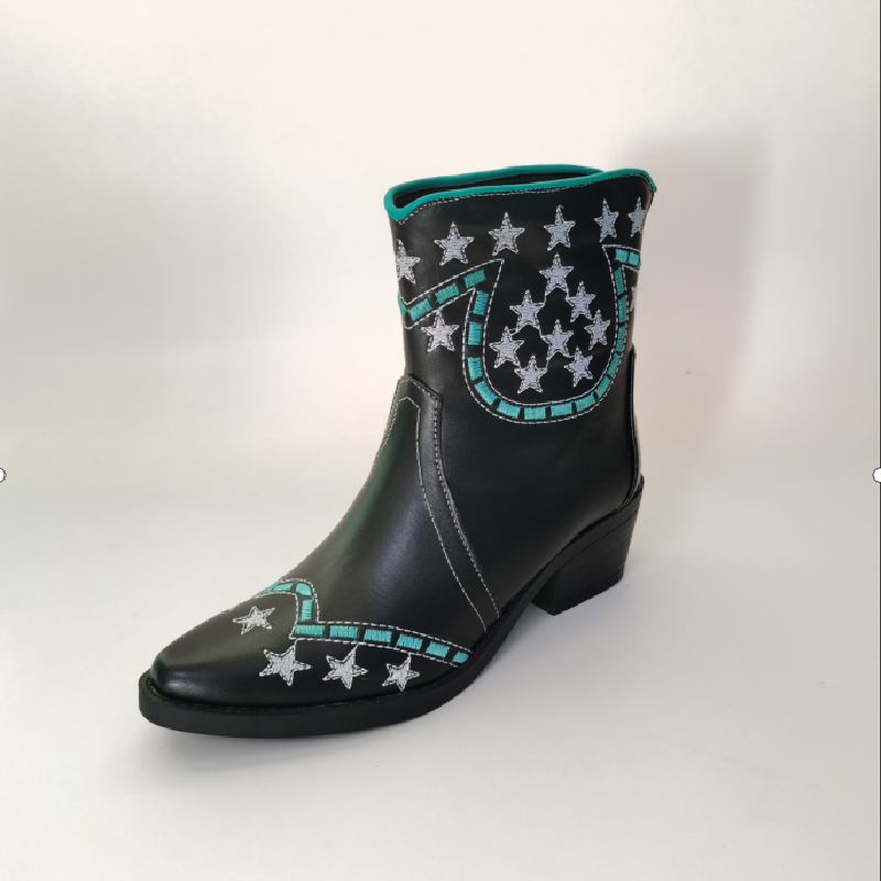 Folkways Stars Mönster Spetsad Tå Chunky Heel Casual Short Boots