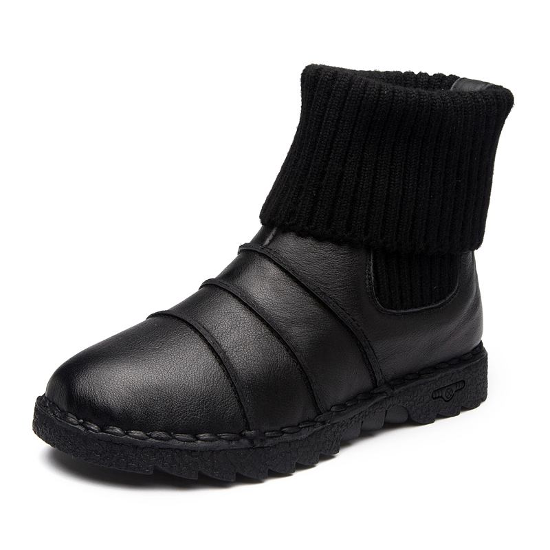 Kohud Lädersömmar Varmt Foder Slip-on Flat Snow Short Boots