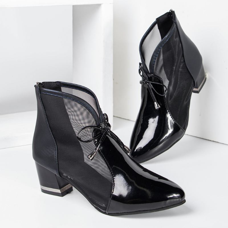 Kvinnor Med Spetsad Tå Bowknot Andas Mesh Splicing Casual Chunky Heel Boots