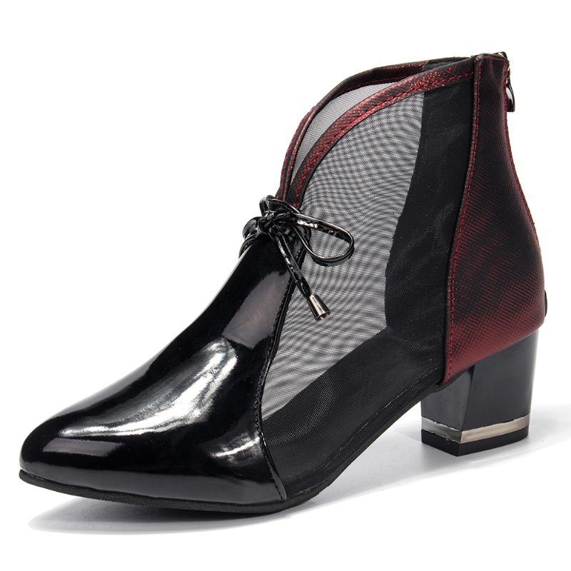 Kvinnor Med Spetsad Tå Bowknot Andas Mesh Splicing Casual Chunky Heel Boots