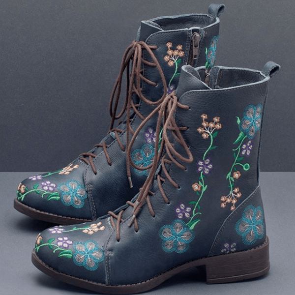 Kvinnor Retro Blommor Med Tryck Mid Calf Boots