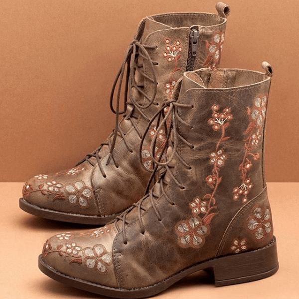 Kvinnor Retro Blommor Med Tryck Mid Calf Boots