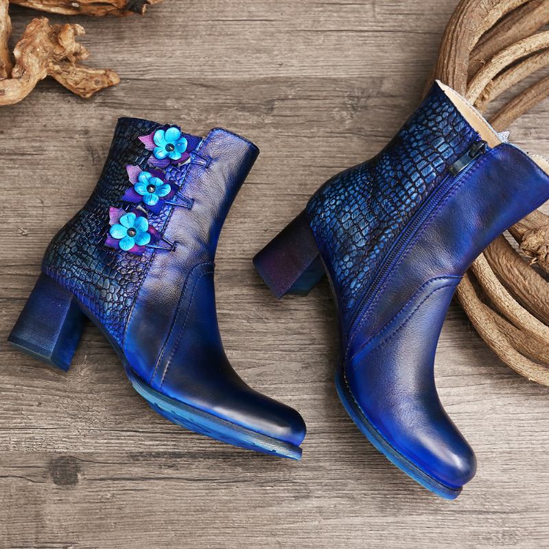 Kvinnor Retro Handgjorda Blommor Leather Boots