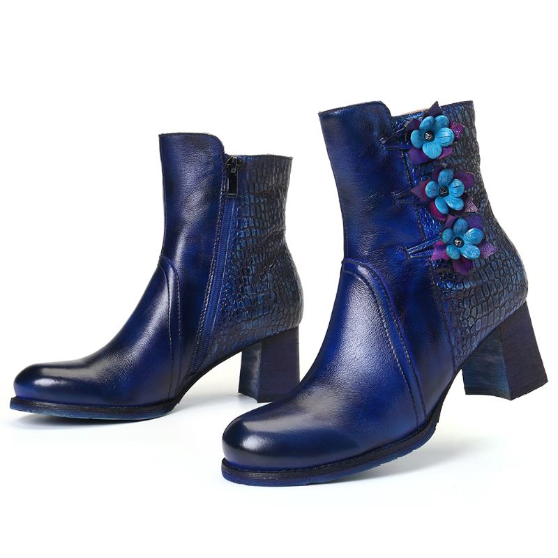 Kvinnor Retro Handgjorda Blommor Leather Boots