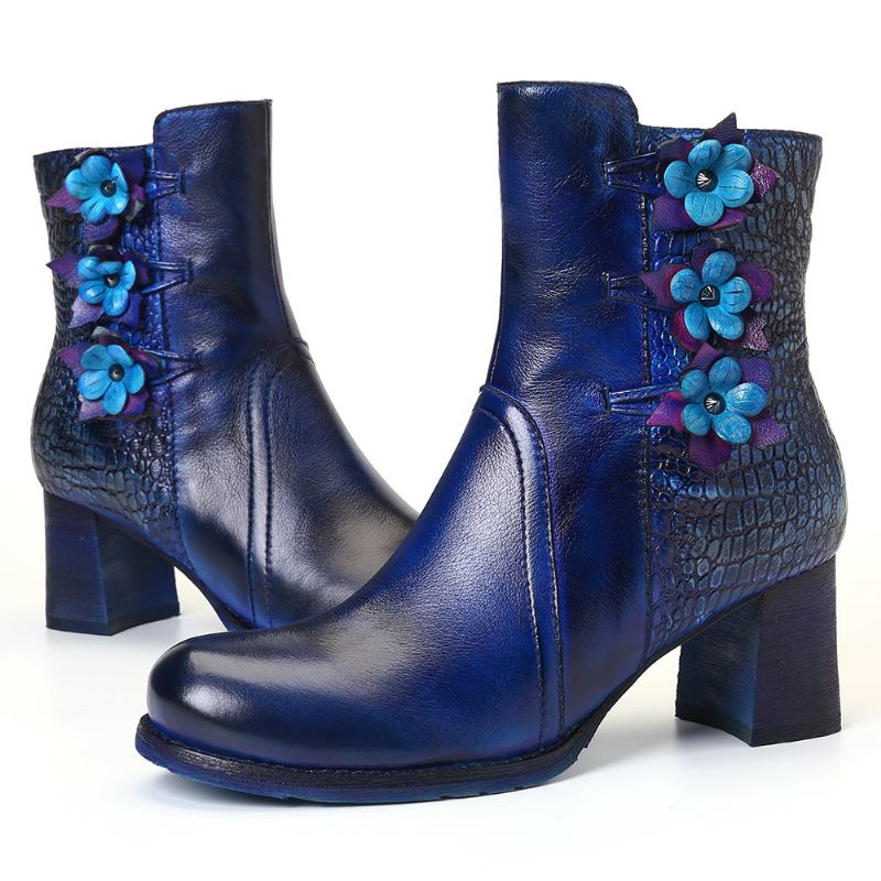 Kvinnor Retro Handgjorda Blommor Leather Boots