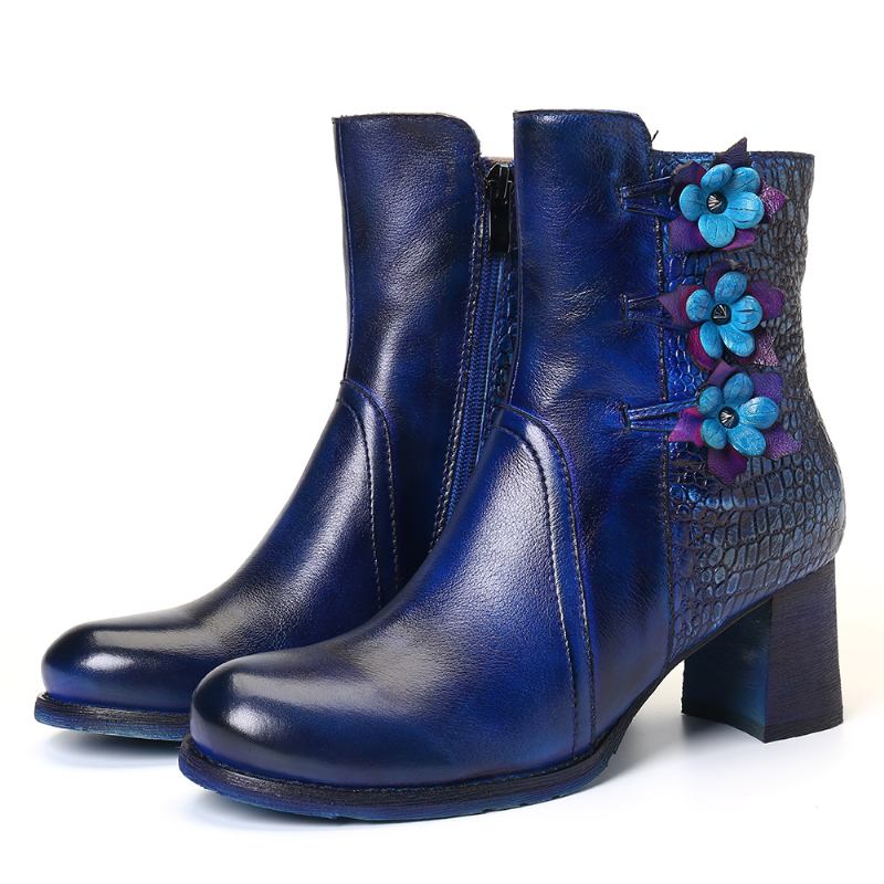 Kvinnor Retro Handgjorda Blommor Leather Boots