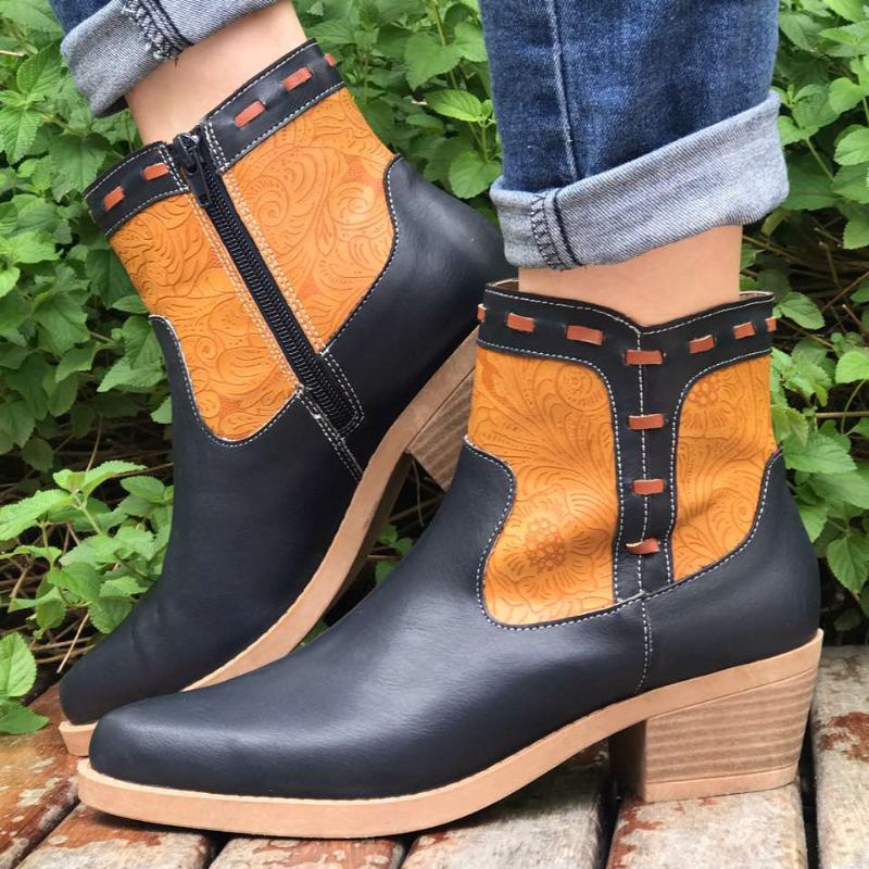 Kvinnor Splicing Chunky Heel Casual Ankel Boots