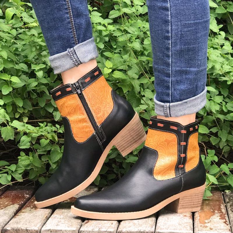 Kvinnor Splicing Chunky Heel Casual Ankel Boots