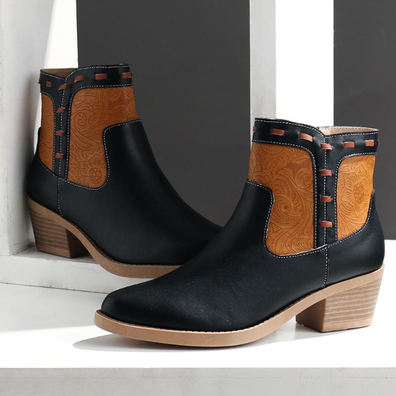 Kvinnor Splicing Chunky Heel Casual Ankel Boots