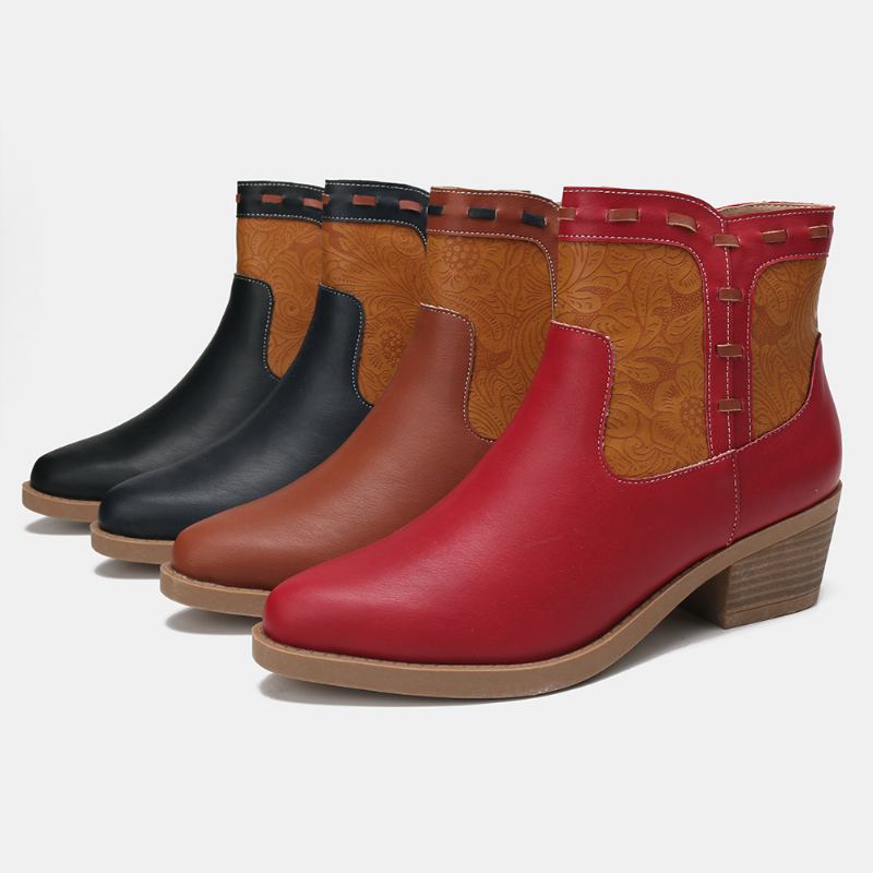 Kvinnor Splicing Chunky Heel Casual Ankel Boots