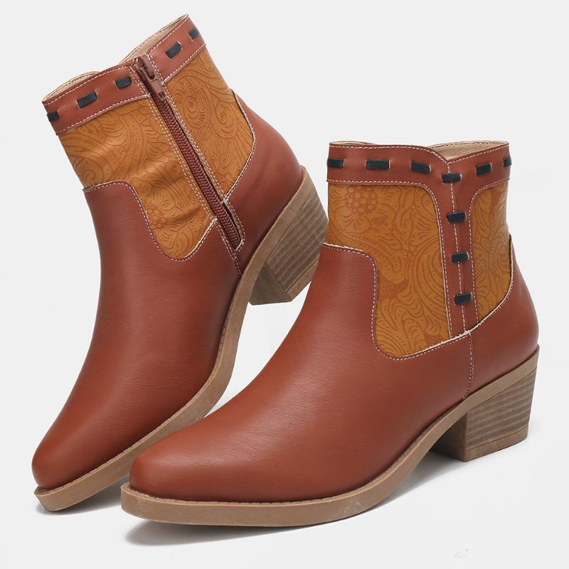 Kvinnor Splicing Chunky Heel Casual Ankel Boots