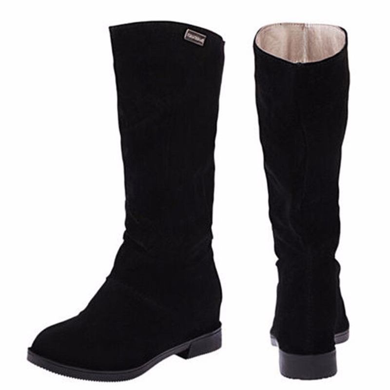 Kvinnor Varm Enfärgad Mocka Vintersnö Mid-calf Boots