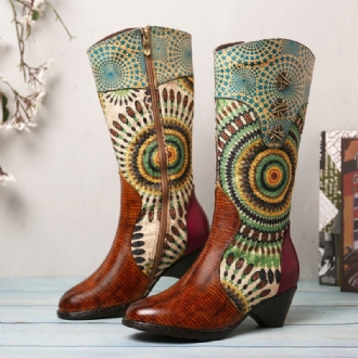 Kvinnors Splicing Tribal Mönster Dragkedja Western Cowboy Boots