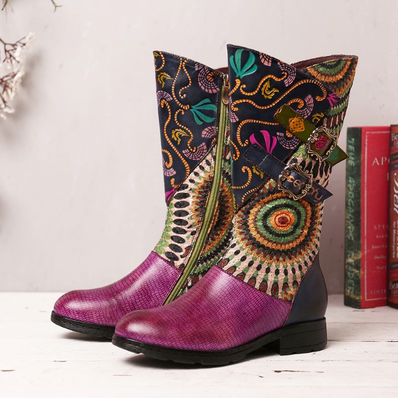 Kvinnors Splitsning Stammönster Basel Mid-calf Dragkedja Western Boots