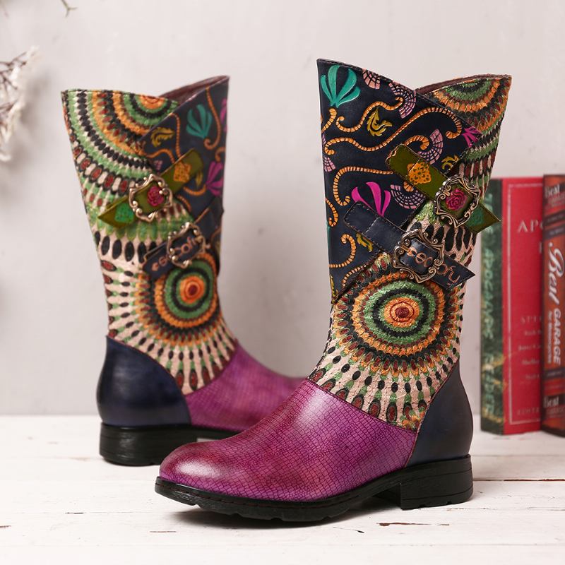 Kvinnors Splitsning Stammönster Basel Mid-calf Dragkedja Western Boots