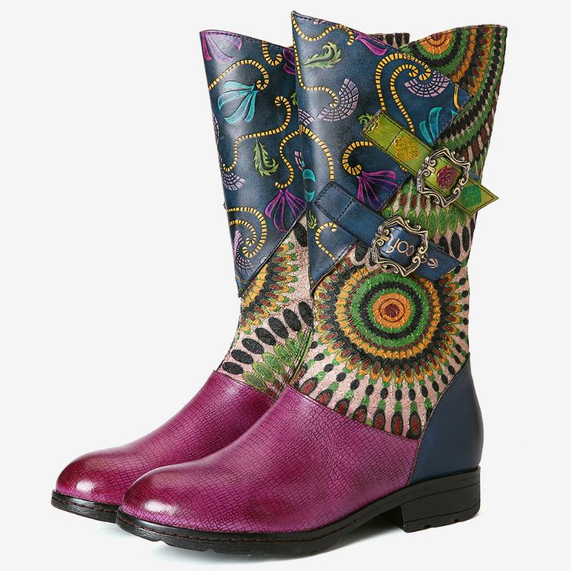 Kvinnors Splitsning Stammönster Basel Mid-calf Dragkedja Western Boots