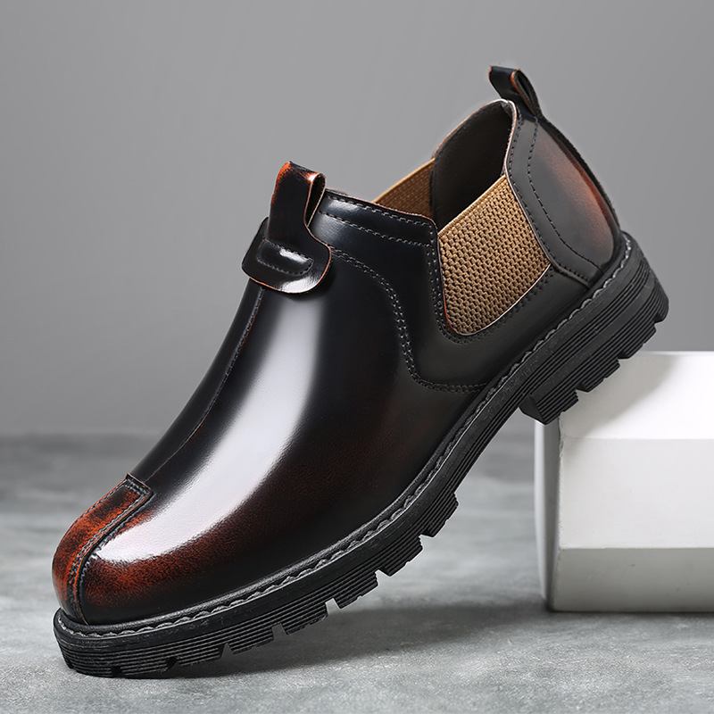 Män Andas Rund Tå Mjuk Sula England Style Slip On Casual Chelsea Boots