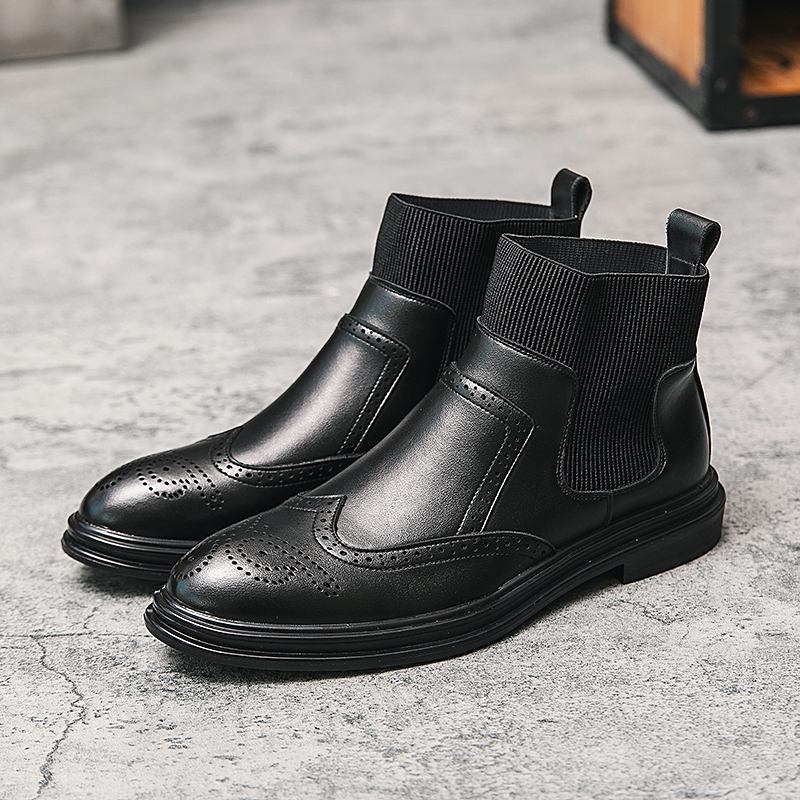 Män Brogue Elastic Slip On Chelsea Boots