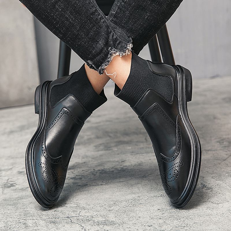 Män Brogue Elastic Slip On Chelsea Boots