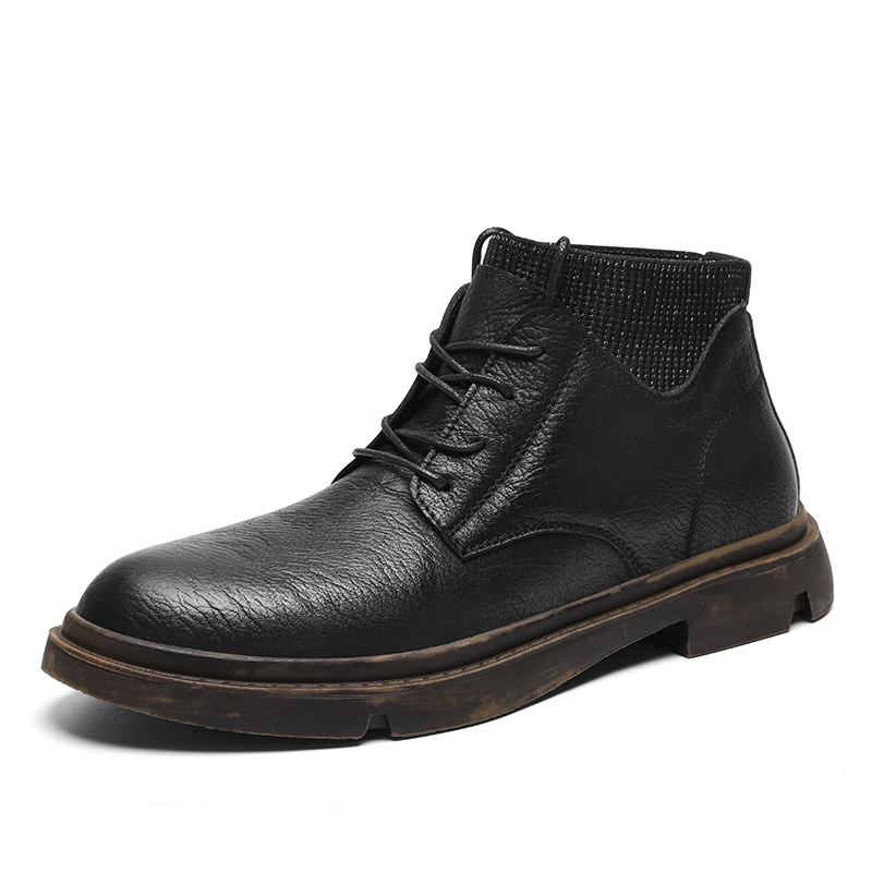 Män Kohud Läder Mjuk Sula Vintage Rund Tå Lace Up Casual Martin Boots