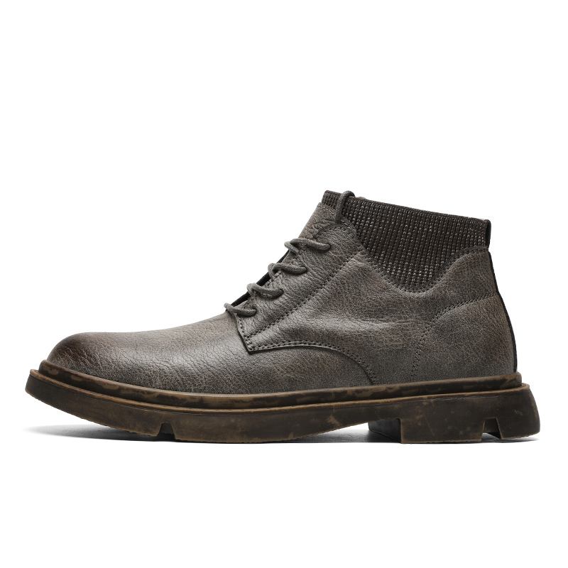 Män Kohud Läder Mjuk Sula Vintage Rund Tå Lace Up Casual Martin Boots