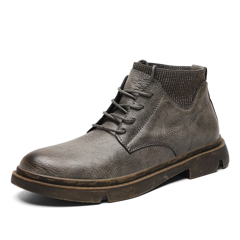 Män Kohud Läder Mjuk Sula Vintage Rund Tå Lace Up Casual Martin Boots