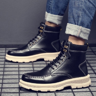 Män Läder Andas Mjuk Sula England Style Ren Färg Casual Martin Boots