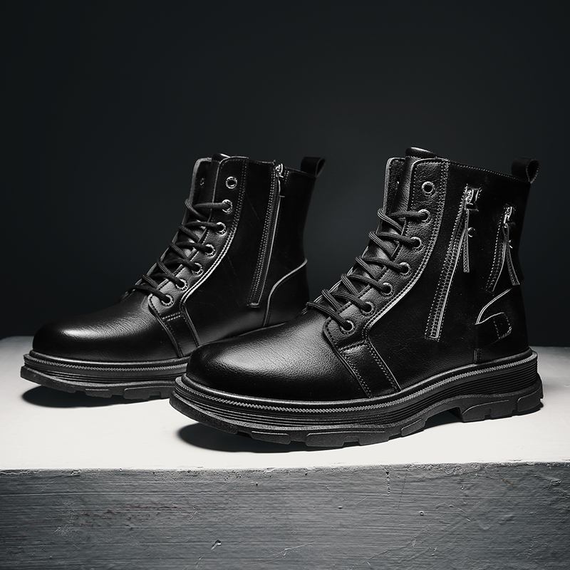 Män Läder Andas Mjuk Sula Klassisk Solid Dragkedja Casual Martin Boots