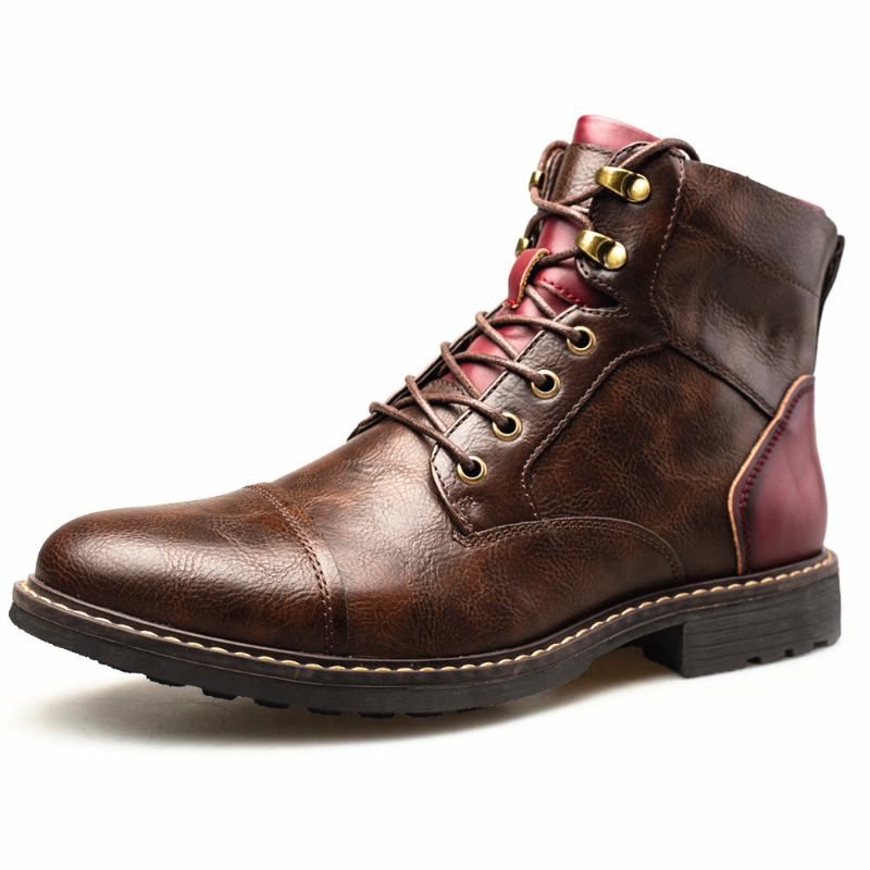 Män Läder Andas Mjuk Sula Vintage Spetsad Dragkedja Casual Martin Boots