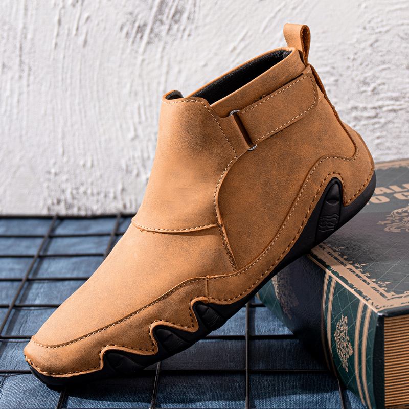 Män Läder Handsömmar Andas Mjuk Sula Brief Solid Casual Sports Boots